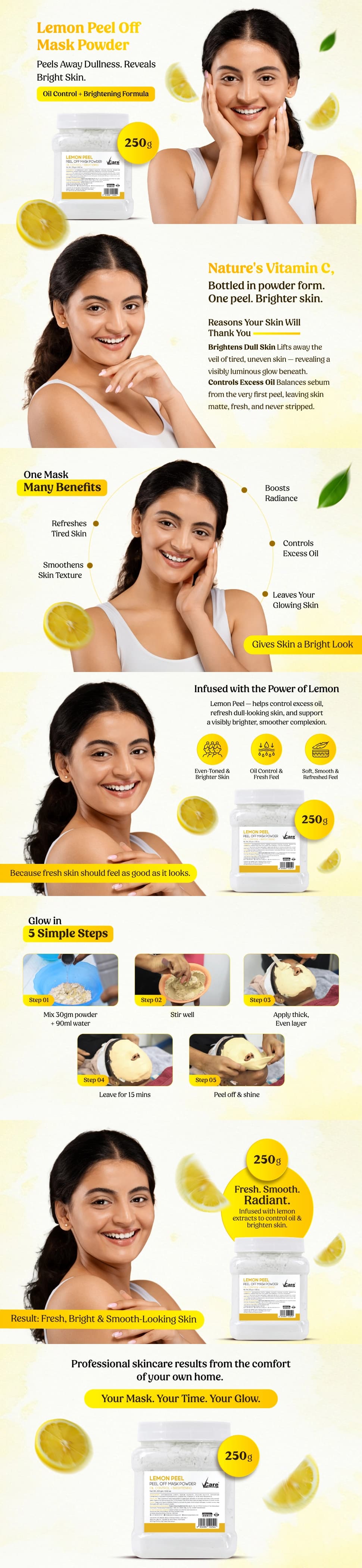 Lemon Peel Off Mask Powder for Oil Control - 250gm | Pack of 1