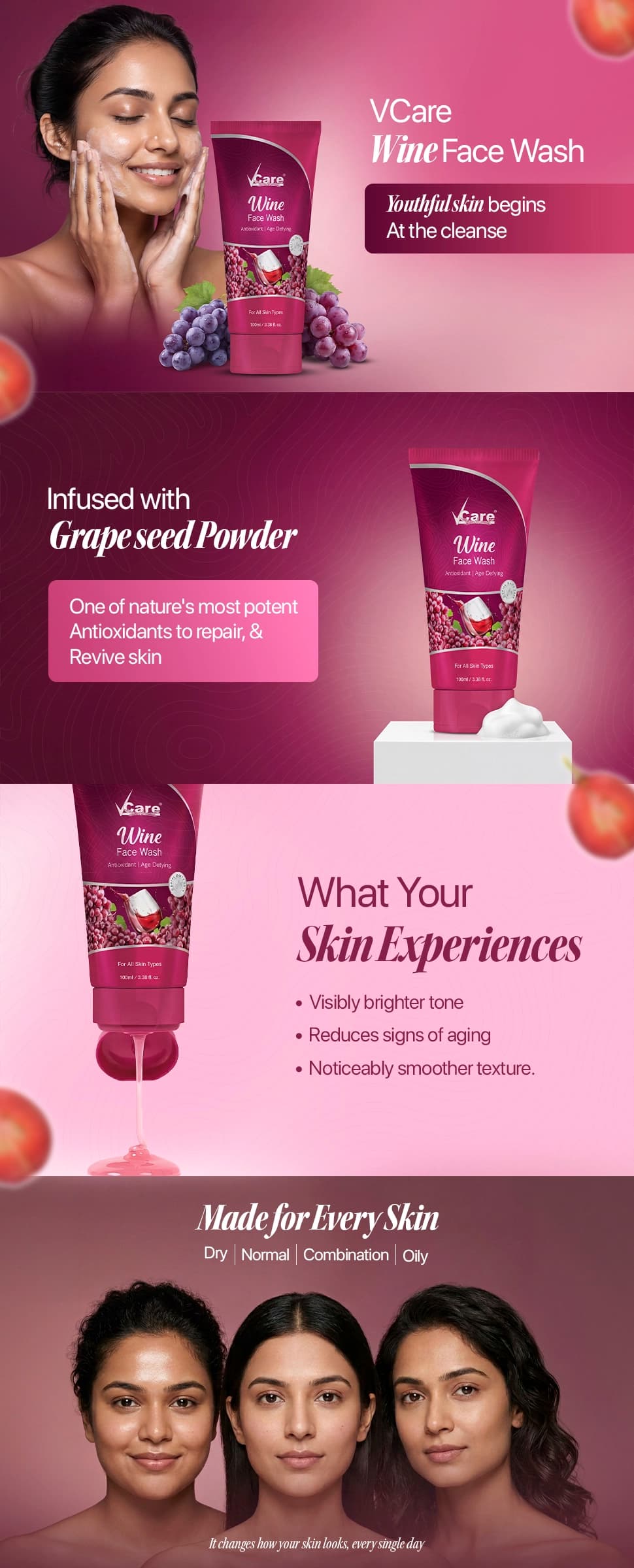 Wine Face Wash for Anti Ageing - 100 ml | 1+1 Offer